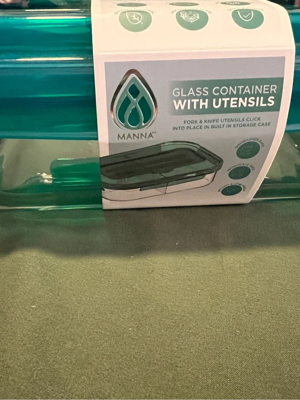 Manna Teal Floral Lunch Tote with Yellow Strap and Teal Blue Glass Lunchbox